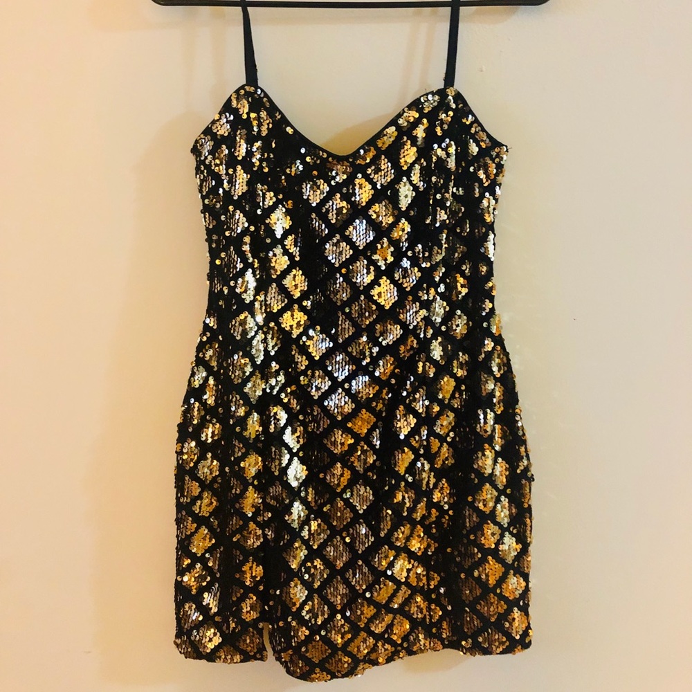Sequin black & gold NYE mini dress